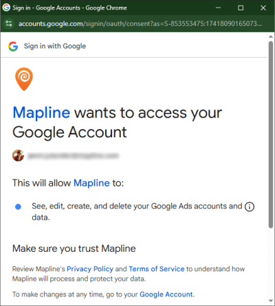 Authorize Google Ads to connect to Mapline