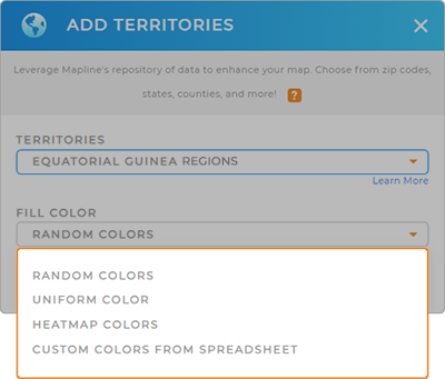 Color-code your Equatorial Guinea region territory map quickly