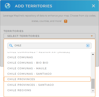Add Chile provinces to your map in Mapline