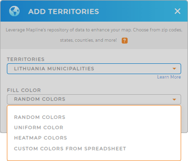 Color-code your Lithuania municipalities territory map in seconds