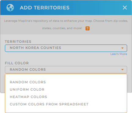 Color-code your North Korea counties territory map in seconds