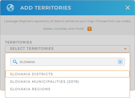 Add Slovakia districts to your map in Mapline