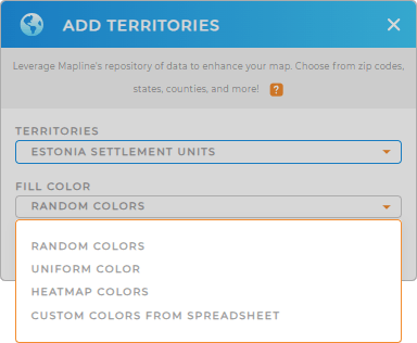 Color-code your Estonia Settlements territory map in seconds