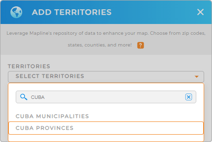 Add Cuba provinces to your map in Mapline