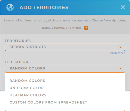 Color-code your Serbia districts territory map in seconds