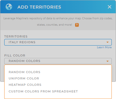 Color-code your Italy Regions territory map in seconds