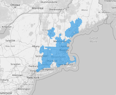 Map of Combined New England City and Town Areas