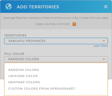 Color-code your Vanuatu Provinces territory map in seconds