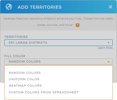 Color-code your Sri Lanka districts territory map in seconds