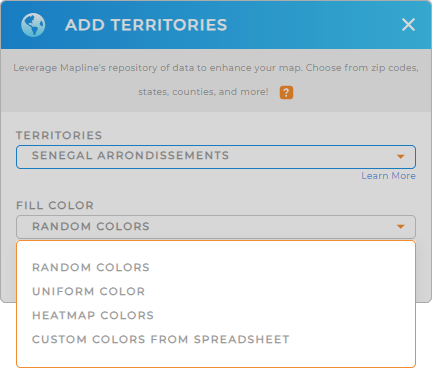 Color-code your Senegal arrondissements territory map in seconds