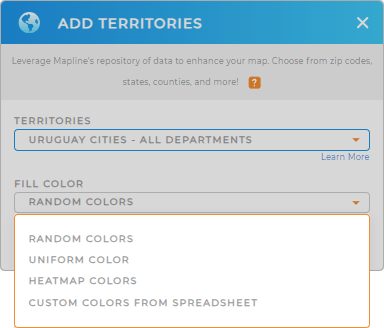 Color-code your Uruguay Cities territory map in seconds