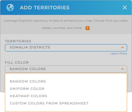 Color-code your Somalia districts territory map in seconds