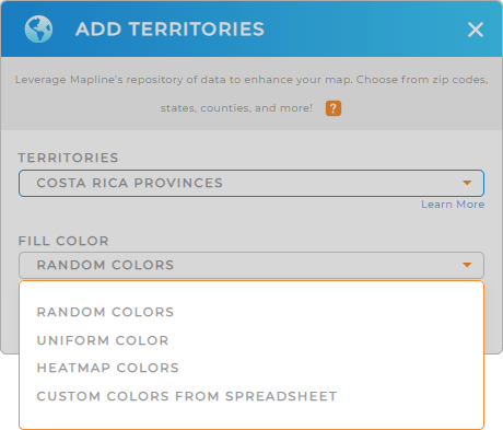 Color-code your Costa Rica provinces territory map in seconds
