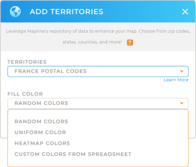 Color-code your France Postal Codes territory map in seconds