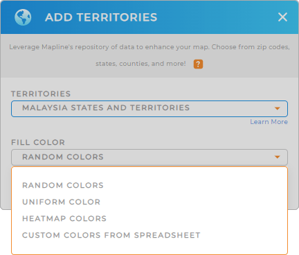 Color-code your Malaysia states and territories territory map in seconds