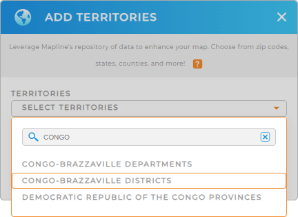 Add Congo-Brazzaville districts to your map in Mapline