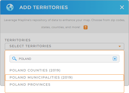 Add Poland municipalities to your map in Mapline