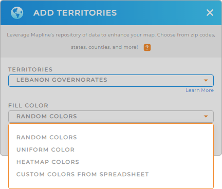 Color-code your Lebanon governorates territory map in seconds