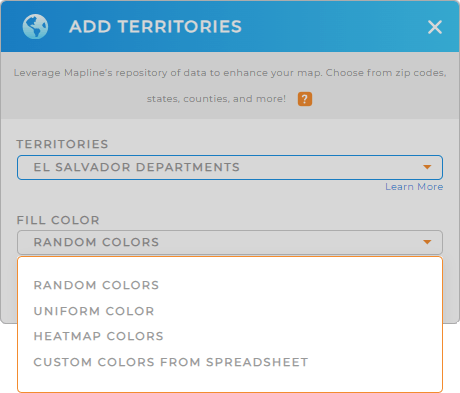 Color-code your El Salvador Departments territory map in seconds