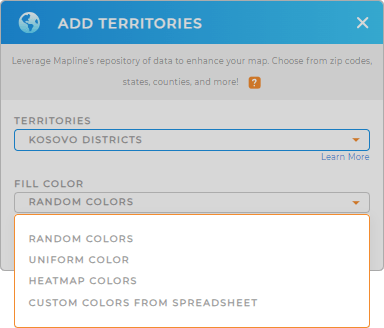 Color-code your Kosovo Districts territory map in seconds