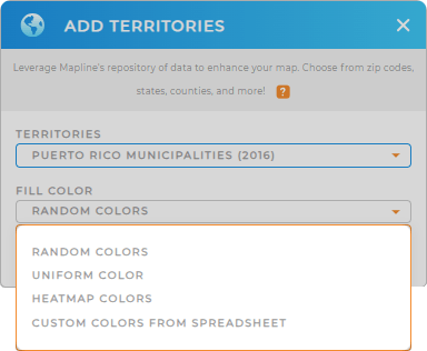 Color-code your Puerto Rico Municipalities territory map in seconds