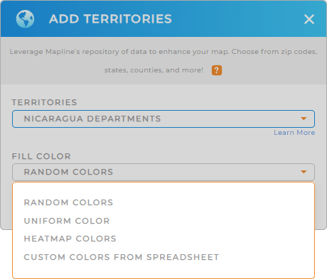 Color-code your Nicaragua departments territory map in seconds