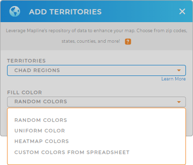 Color-code your Chad Regions territory map in seconds