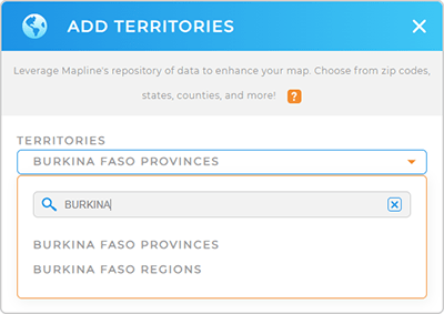 Add Burkina Faso Provinces to your map in Mapline