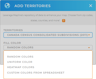Color-code your Canada consolidated subdivisions territory map in seconds