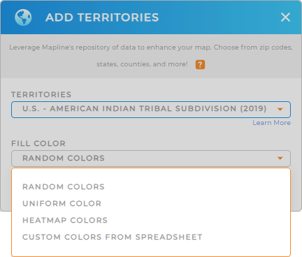 Color-code your American Indian Tribal Subdivisions territory map in seconds