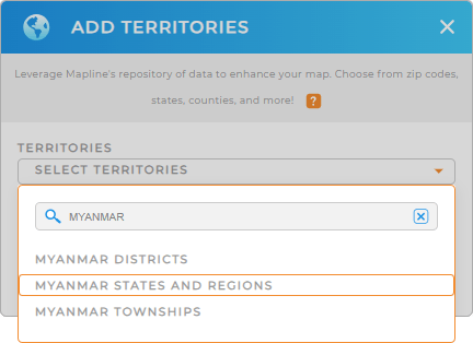 Add Myanmar states and regions to your map in Mapline