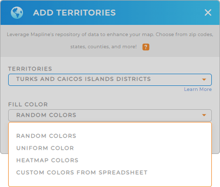 Color-code your Turks and Caicos Islands districts territory map in seconds