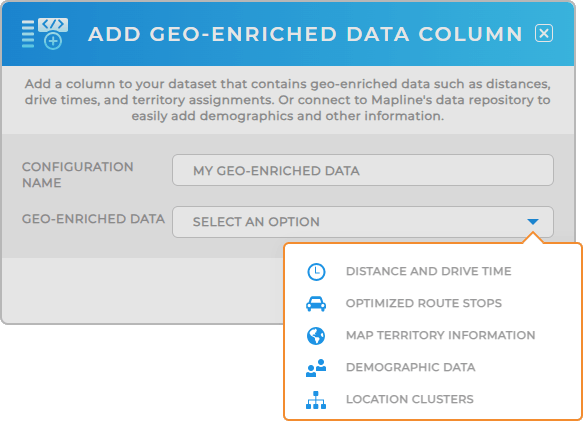 Geo-enriched data columns: add enriched data from Mapline's database to yours