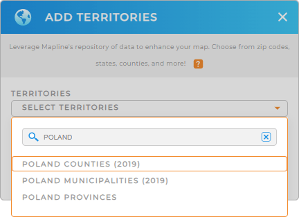 Add Poland counties to your map in Mapline