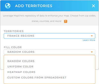 Color-code your France Regions territory map in seconds