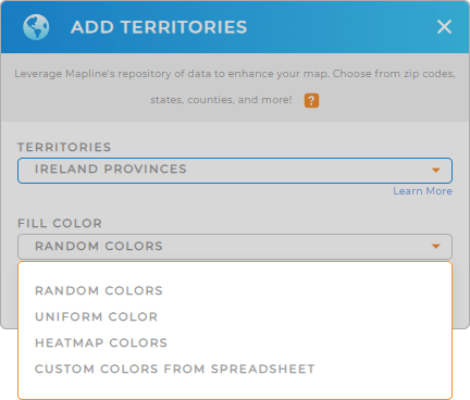 Color-code your Ireland provinces territory map in seconds