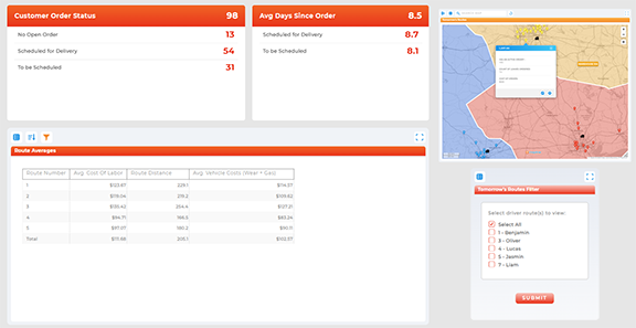 Driver dashboard with delivery stats