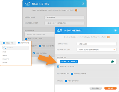 Screenshot of Metric formula configurations in mapline