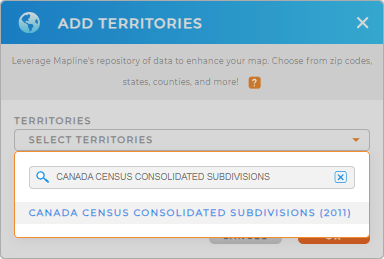 Add Canada consolidated subdivisions to your map in Mapline