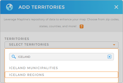 Add Iceland regions to your map in Mapline