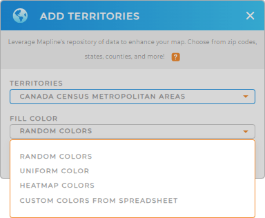Color-code your Canada Census Metropolitan Areas territory map in seconds