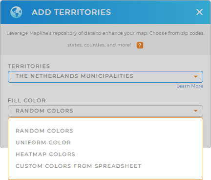 Color-code your The Netherlands municipalities territory map in seconds
