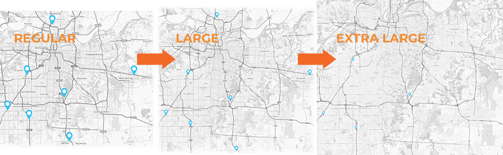 Screenshot of three maps at different zoom levels