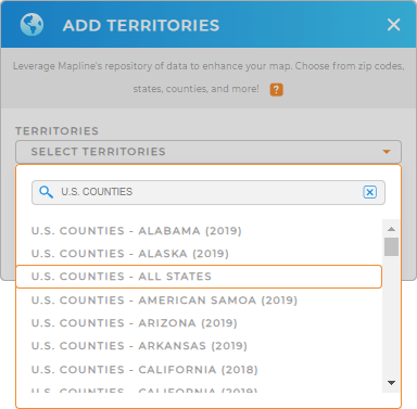 Add U.S. counties to your map in Mapline