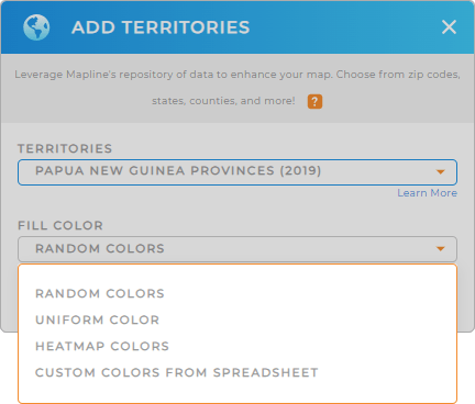 Color-code your Papua New Guinea provinces territory map in seconds