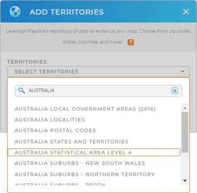 Add Australia Statistical Areas to your map in Mapline