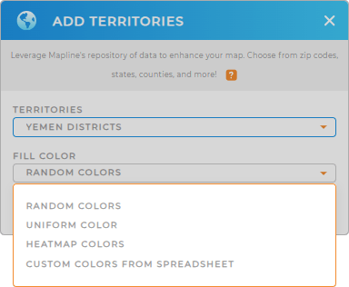 Color-code your Yemen Districts territory map in seconds