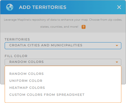 Color-code your Croatia cities and municipalities territory map in seconds
