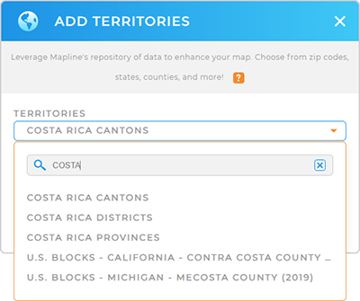 Add Costa Rica Cantons to your map in Mapline