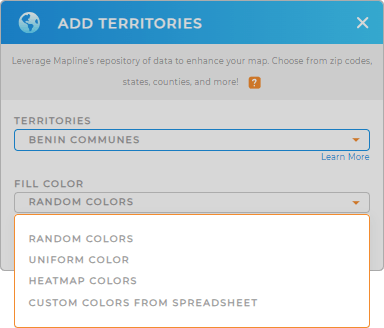 Color-code your Benin Communes territory map in seconds